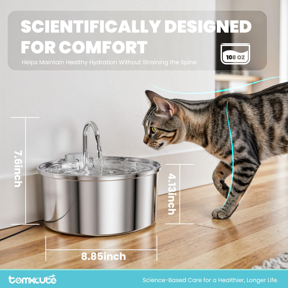 Tomxcute cat water fountain 108oz capacity means fewer refills during busy days.