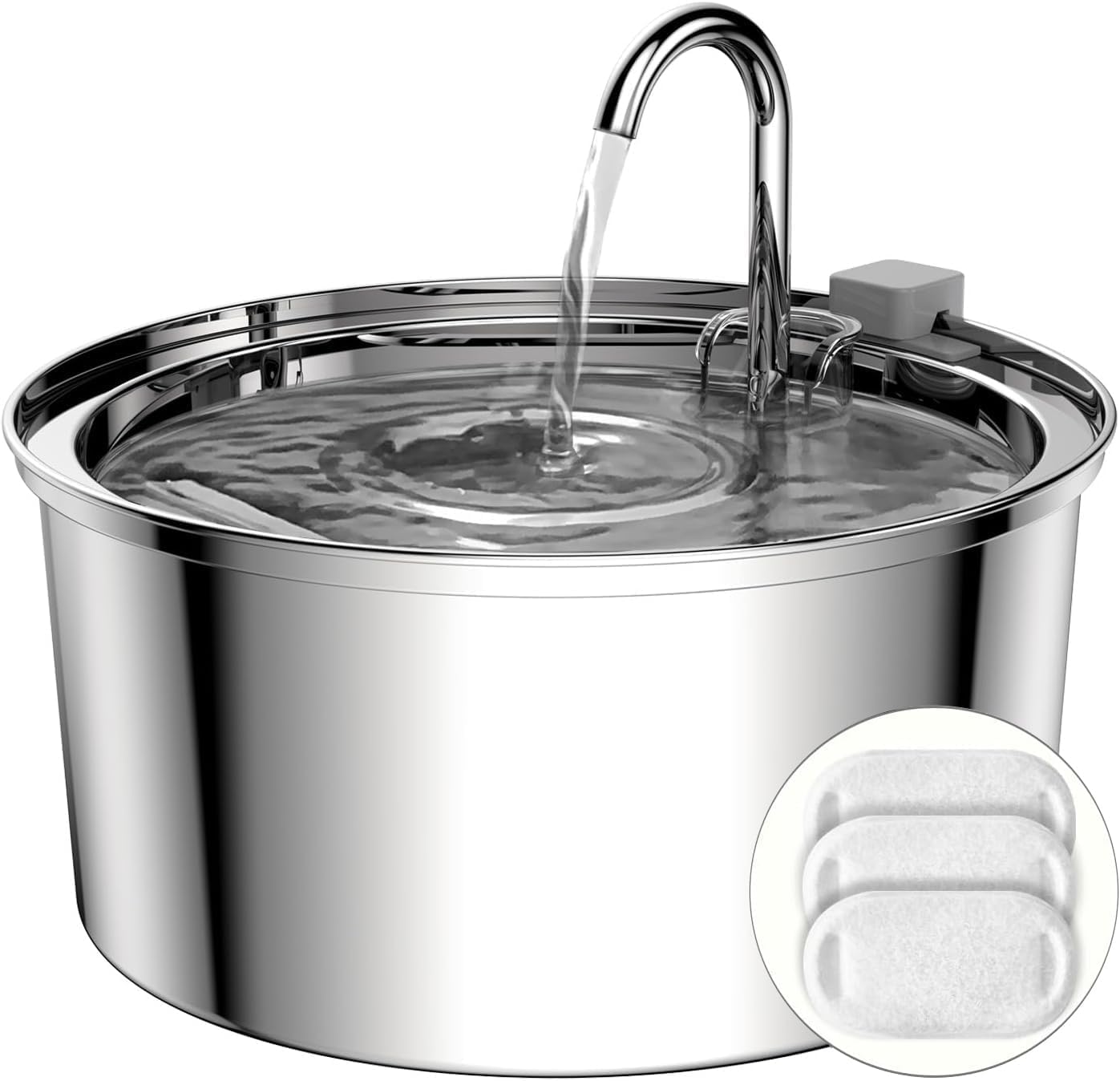 Tomxcute cat water fountain stainless steel body highlights durable, hygienic hydration.
