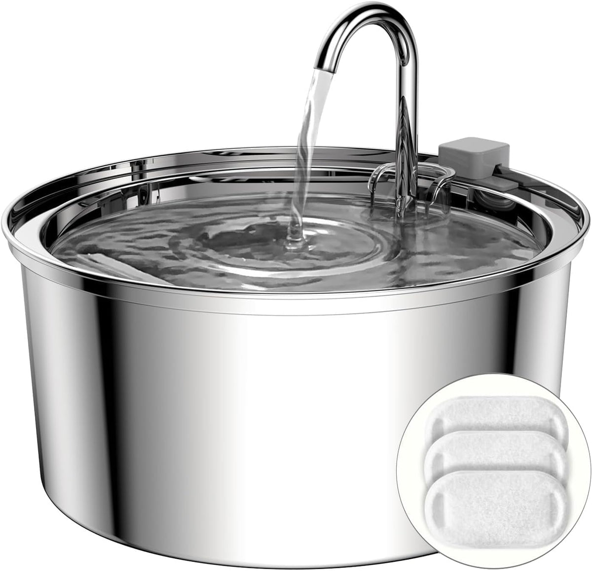 Tomxcute cat water fountain stainless steel body highlights durable, hygienic hydration.