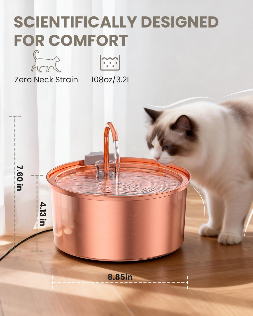 Tomxcute copper-tone fountain capacity label, 108oz for busy homes