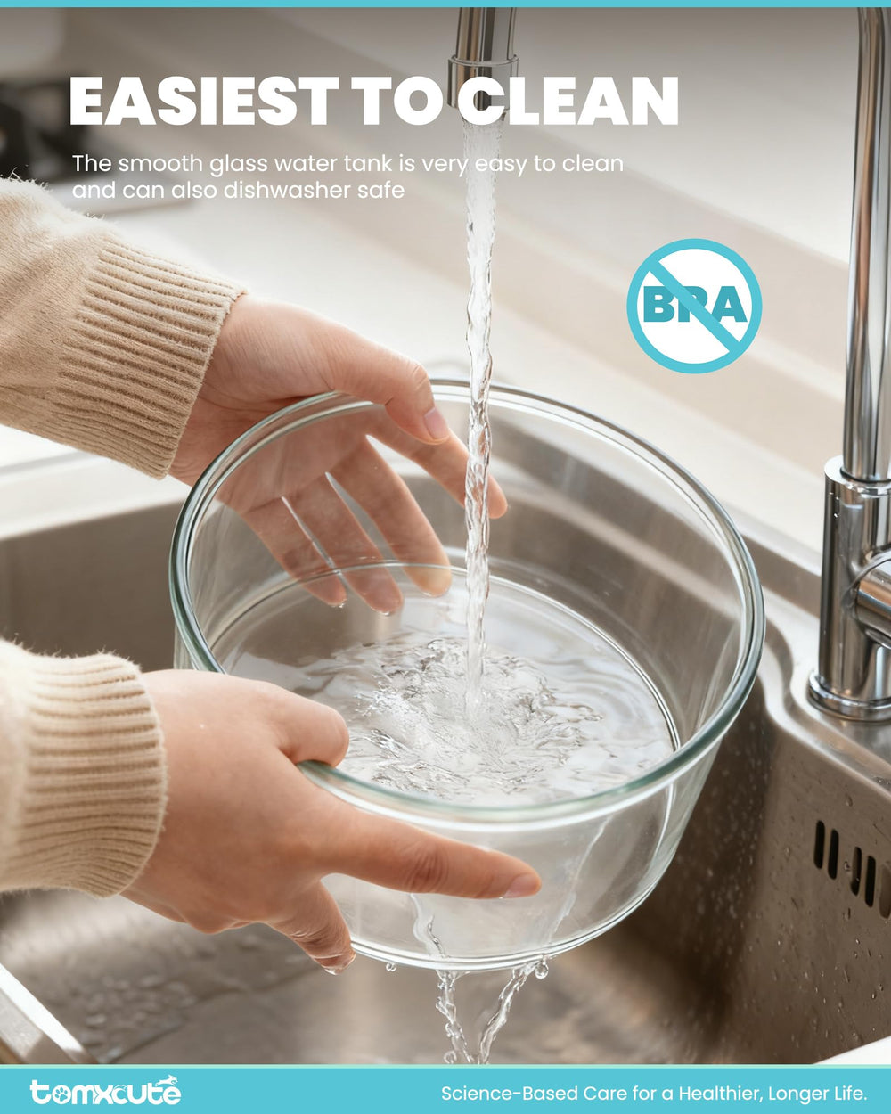 Tomxcute 3-stage filtration helps reduce impurities and odors.