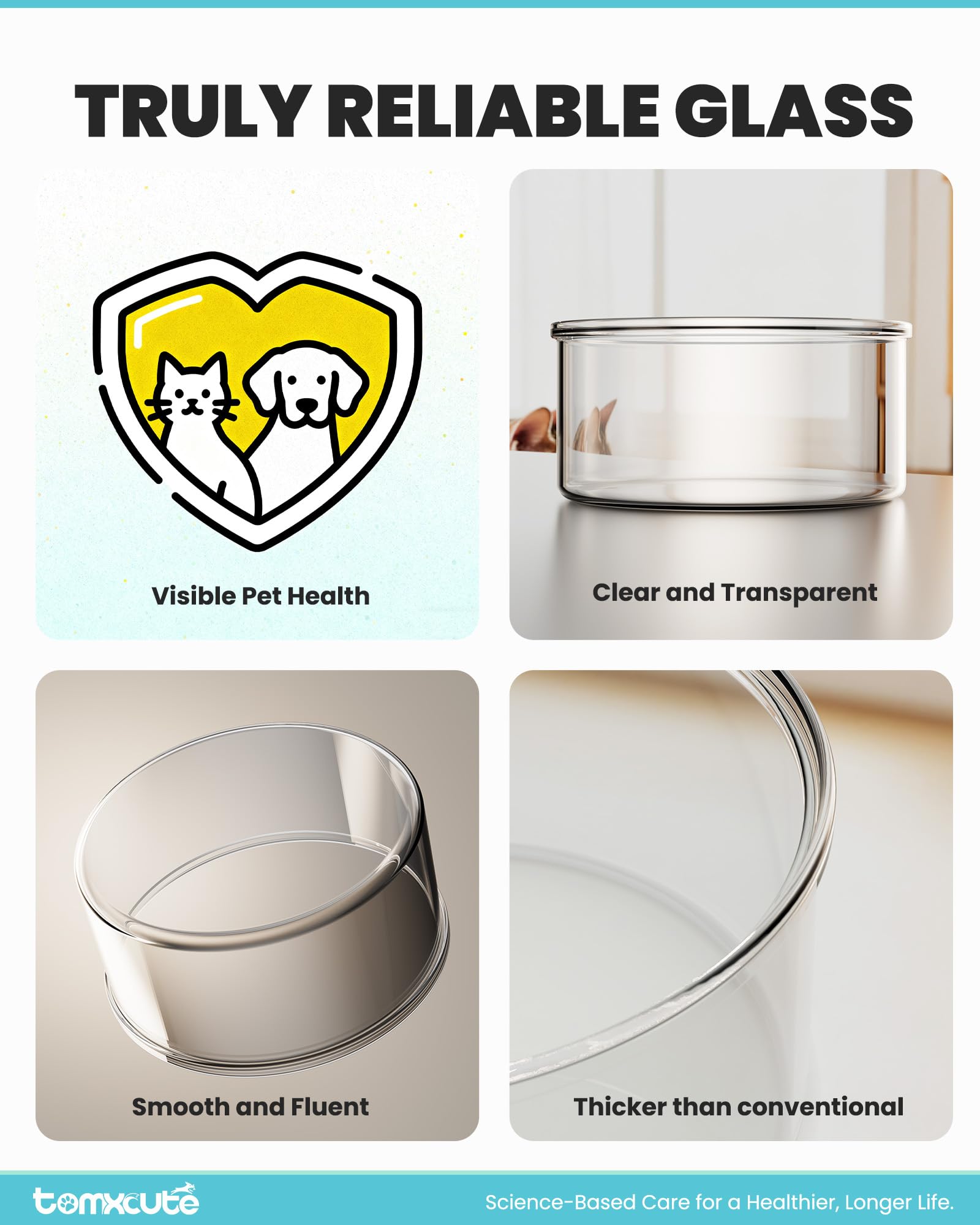 Tomxcute thickened glass enhances durability against active pets.