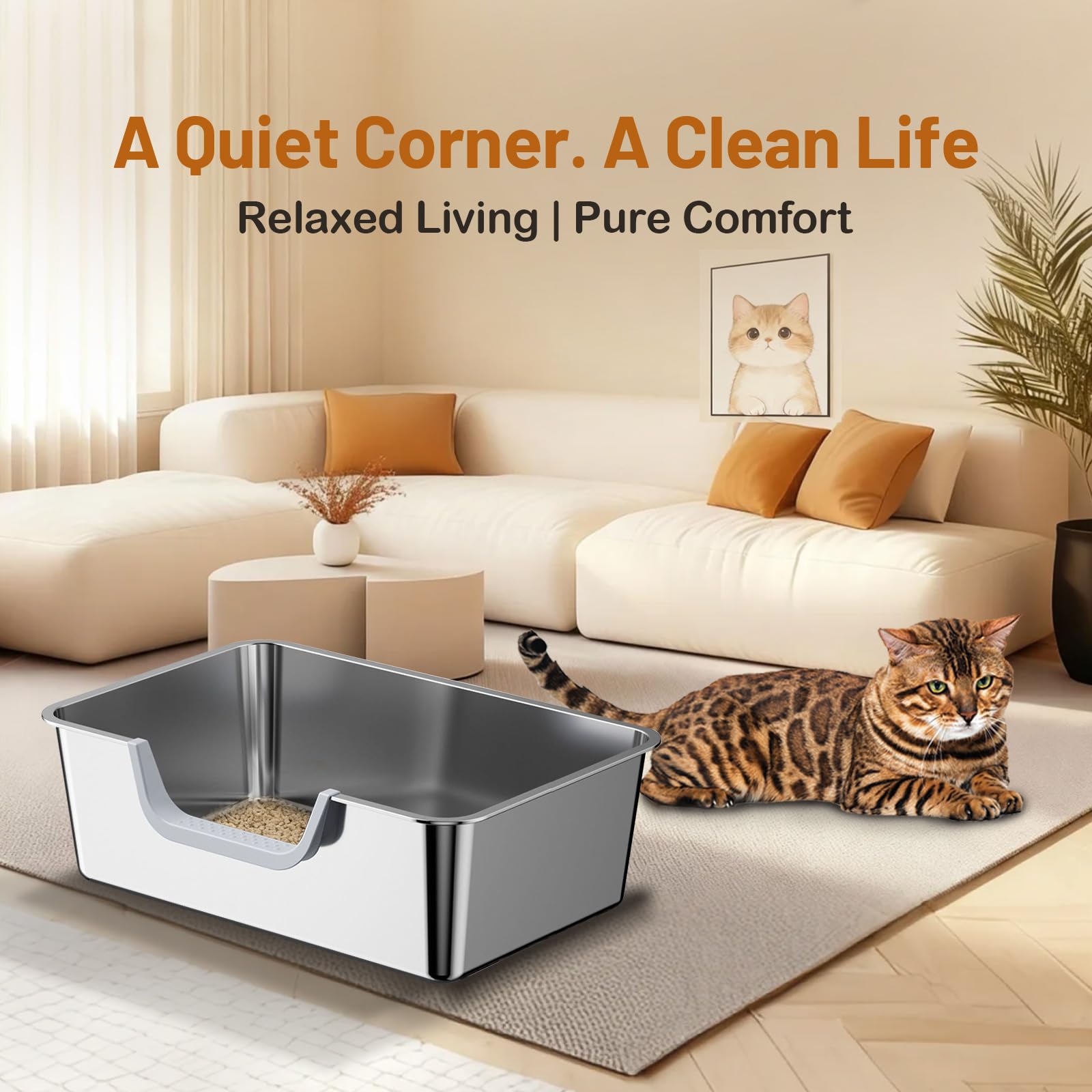 Tondid litter box bottom view highlighting interior space and accessibility