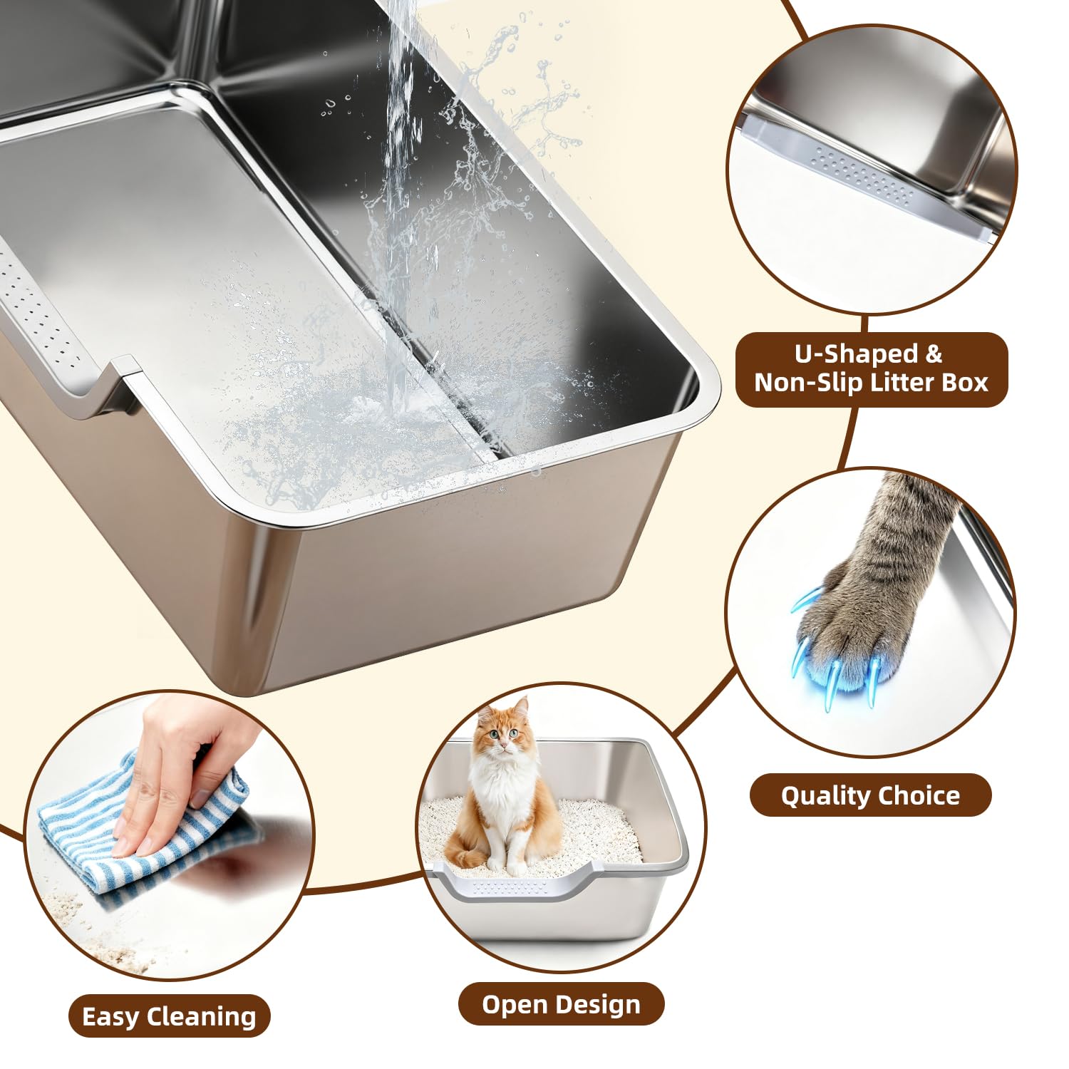 Tondid litter box with curved sides to minimize splash
