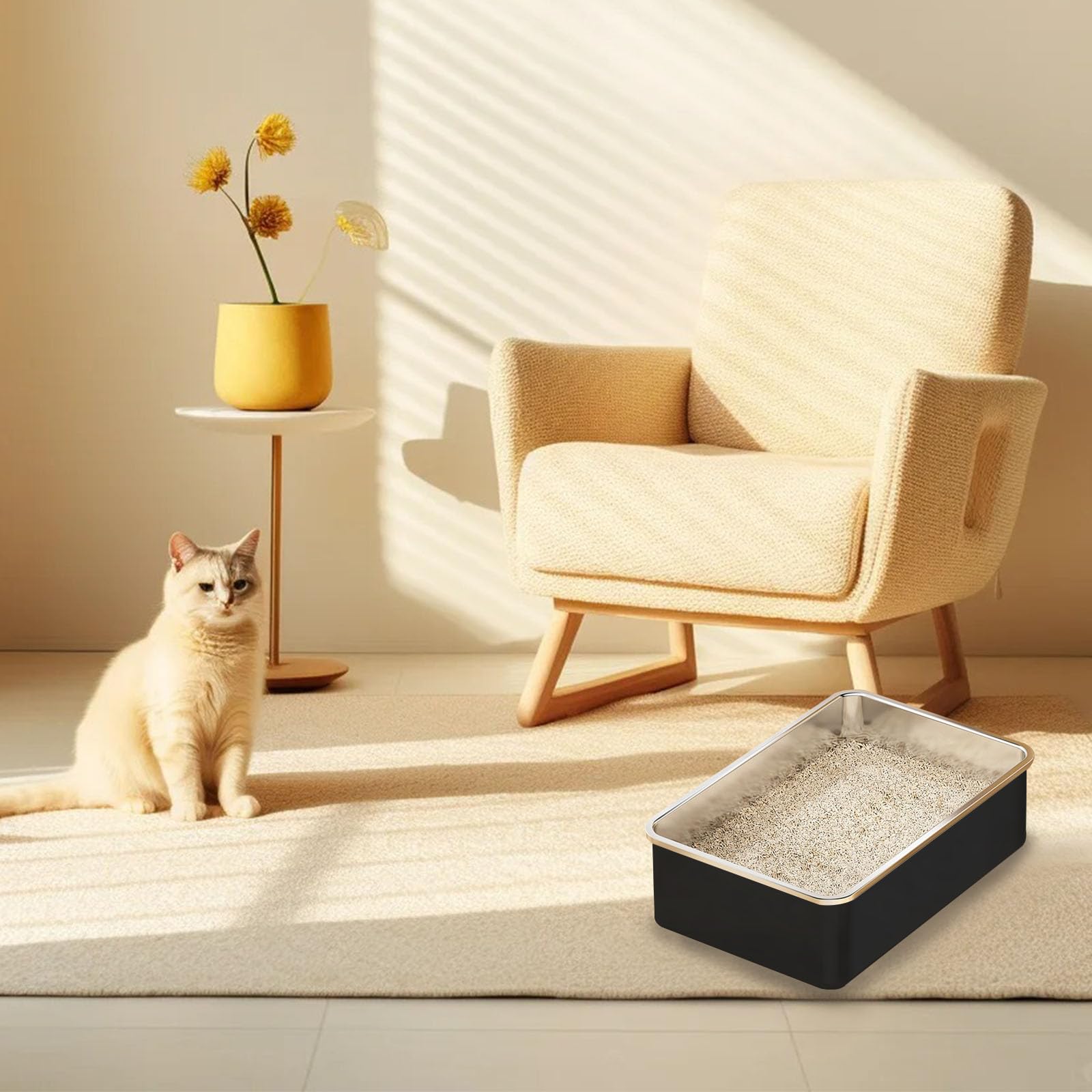 Tondid multi-use stainless steel box for indoor cat needs.
