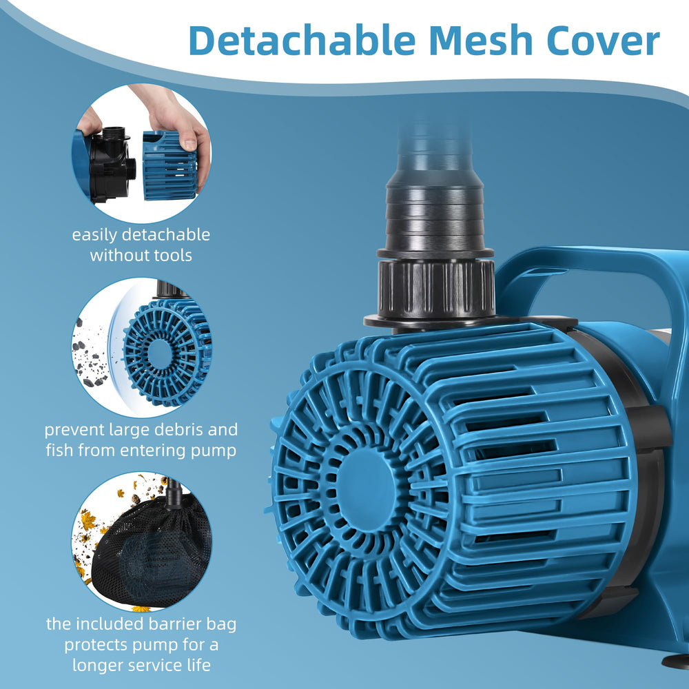 TONGCHANT pond pump includes 20 ft cord and nozzle adapters for setup