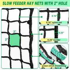 TONGMO 2-inch mesh hay net close-up showing durable weave for slow feeding.