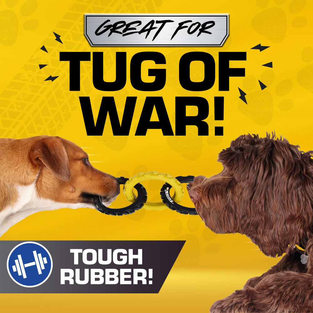 Tonka yellow-black dog toy with high visibility for easy tracking.