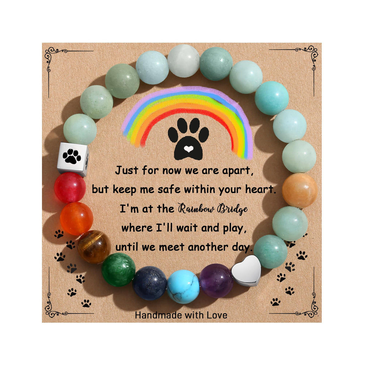 TONY & SANDY dog memorial bracelet with rainbow beads for enduring memory