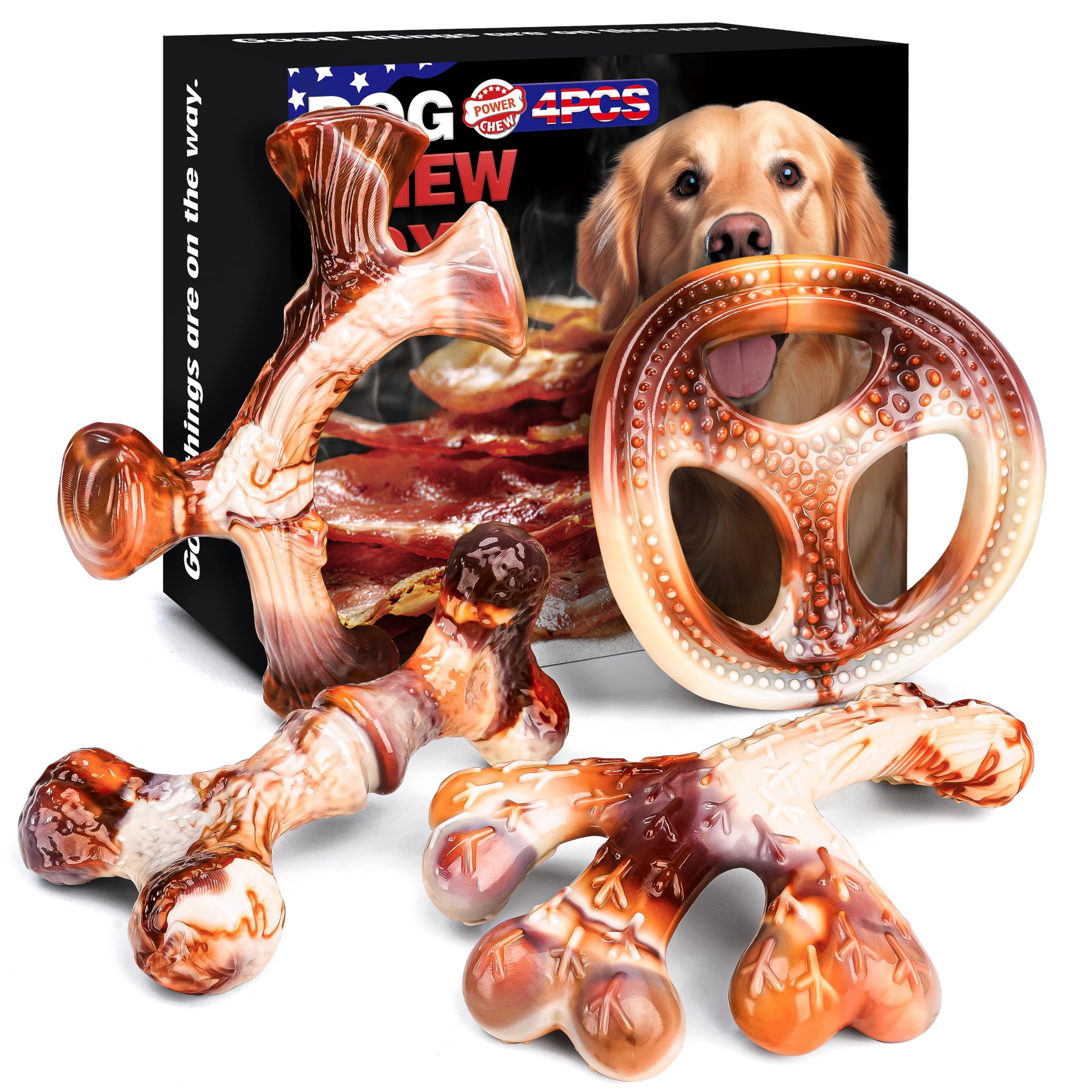 TonyEst bacon-flavor nylon toy entices dogs to chew with a savory scent.
