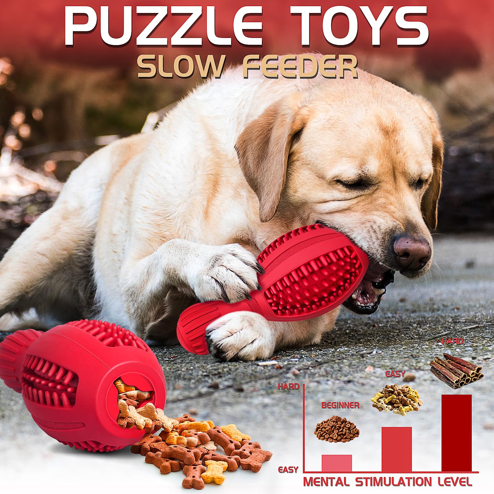 TonyEst treat-dispensing puzzle toy with squeaker for interactive play.