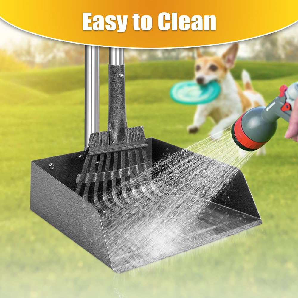 TOOGE Larger Pooper Scooper rust-proof finish keeps cleanup simple after scooping.