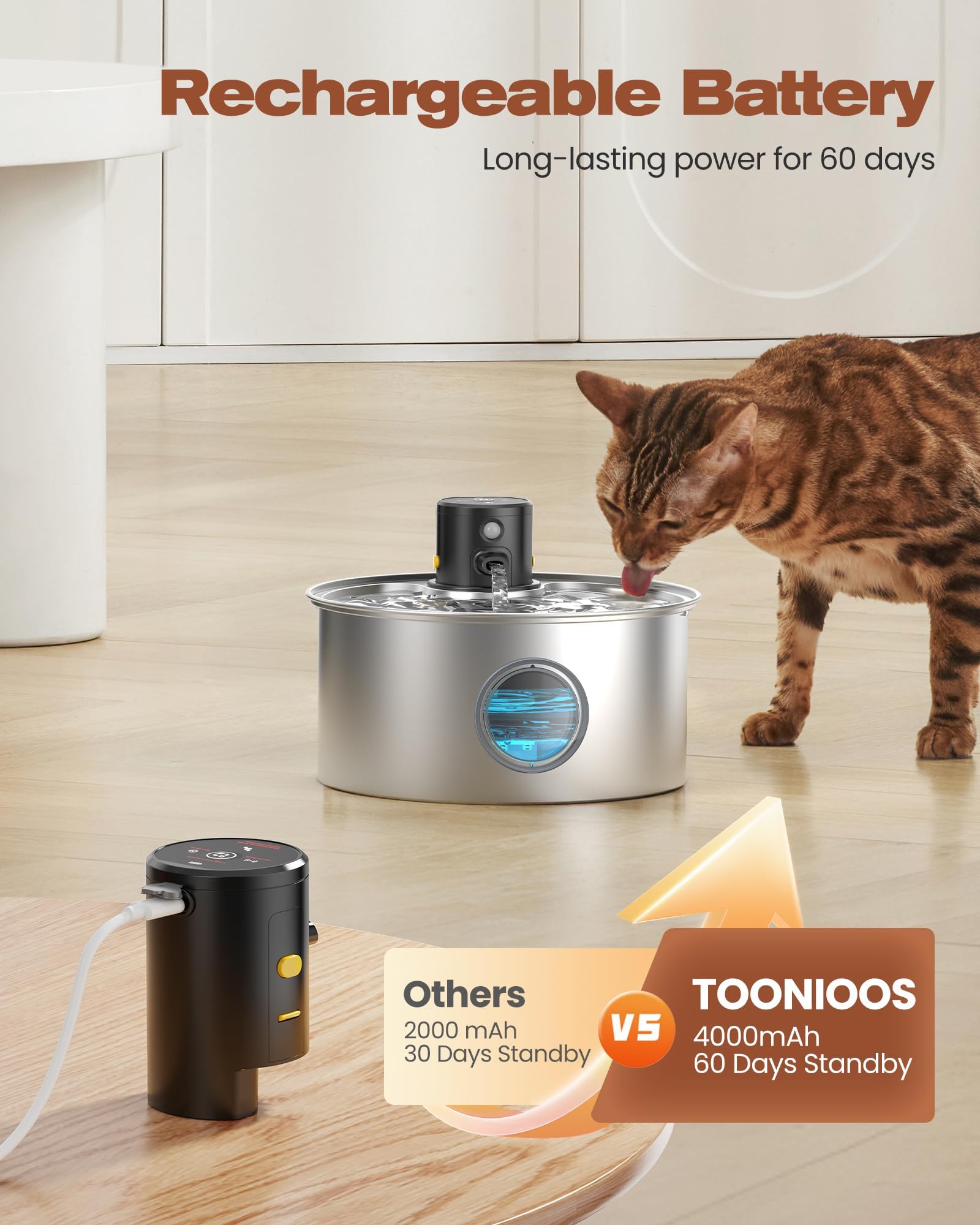 TOONIOOS water flow feature activates with pet proximity for engaging drinking.