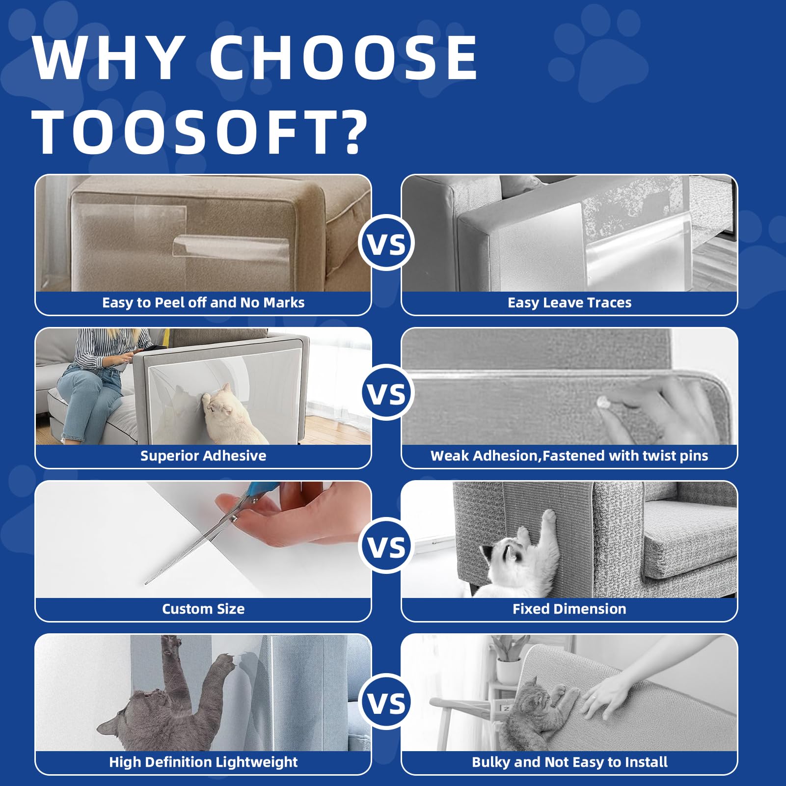 TOOSOFt cat couch protector with adhesive backing for quick, residue-free setup