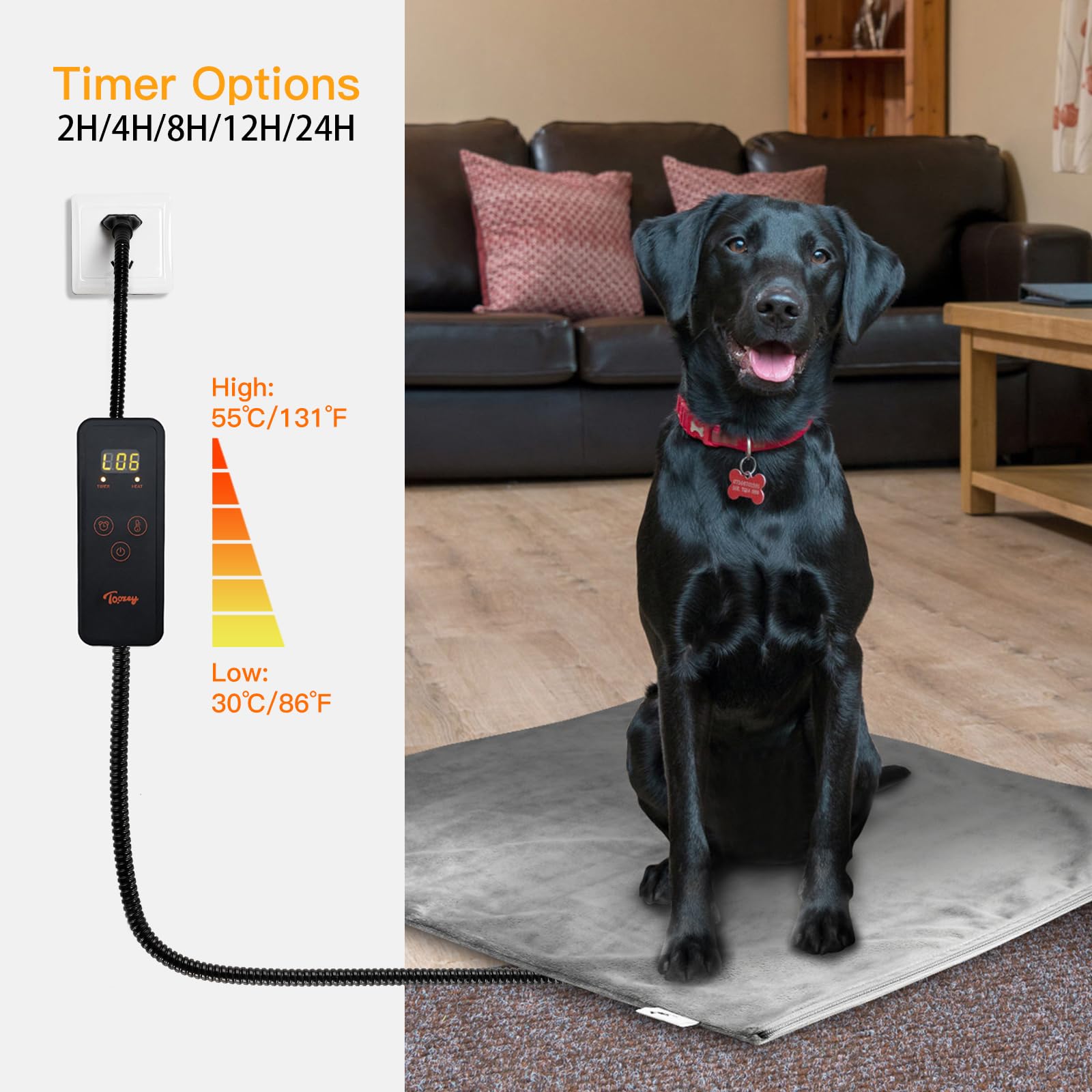 Toozey Large Heated Pet Mat waterproof cover close-up shows spill protection