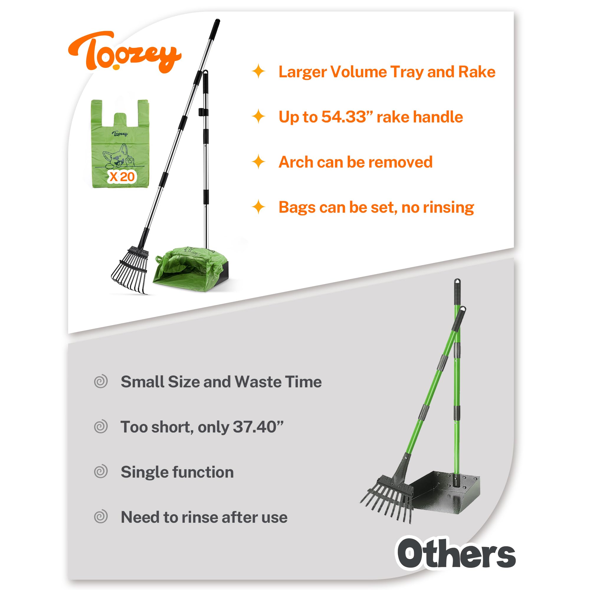 Toozey 11-tine rake clears grass dirt and gravel
