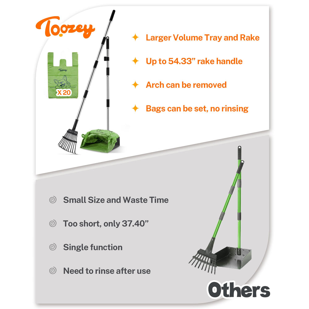 Toozey 11-tine rake clears grass dirt and gravel