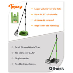 Toozey 11-tine rake clears grass dirt and gravel