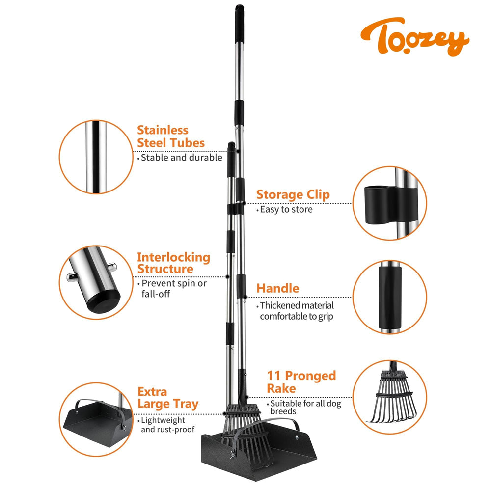 Toozey pooper scooper with 54 inch handle for upright use