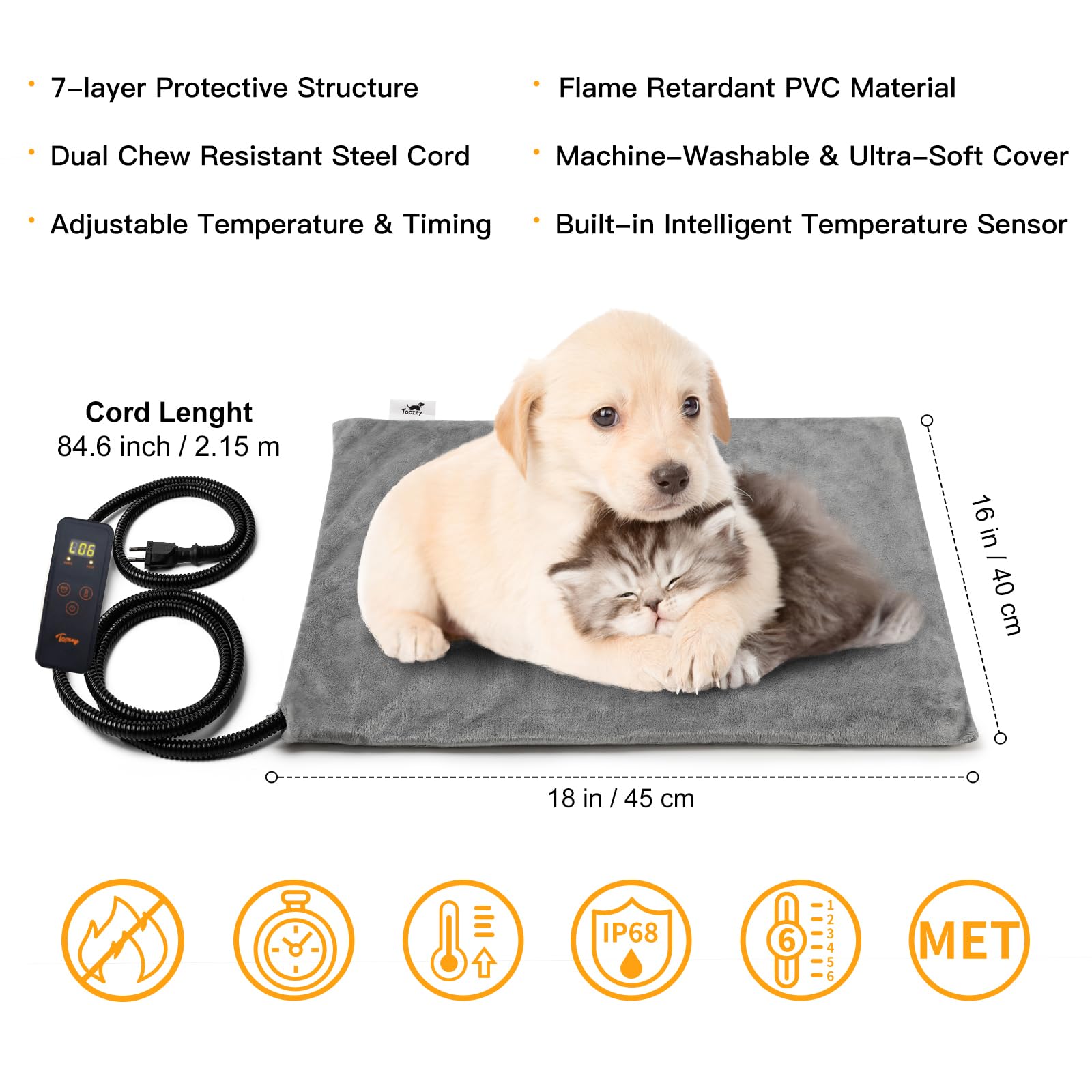 Toozey heating pad control panel with six temperature settings for customized comfort.