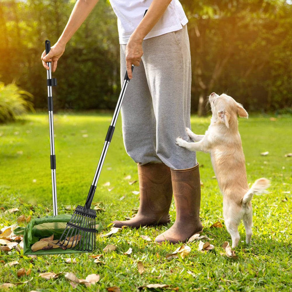 Toozey yard cleanup with built-in bag holder and included bags