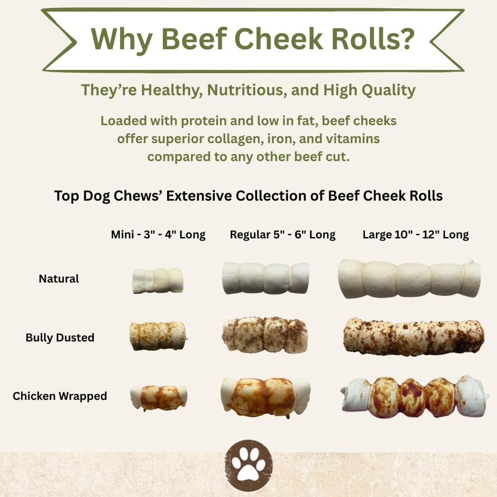 Top Dog Chews beef cheek roll edges visible, designed for sturdy chewing.