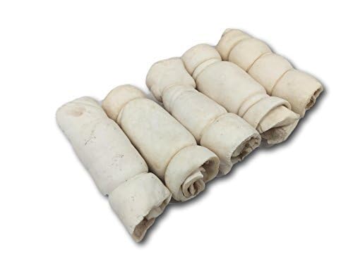 Top Dog Chews beef cheek roll pack open, showcasing five-roll set.