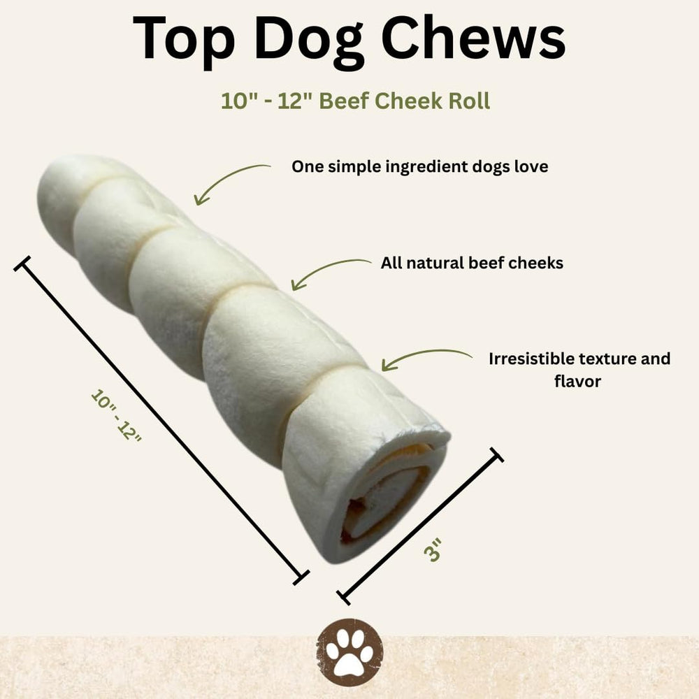 Top Dog Chews Beef Cheek Rolls 3-pack, ideal for aggressive chewers.