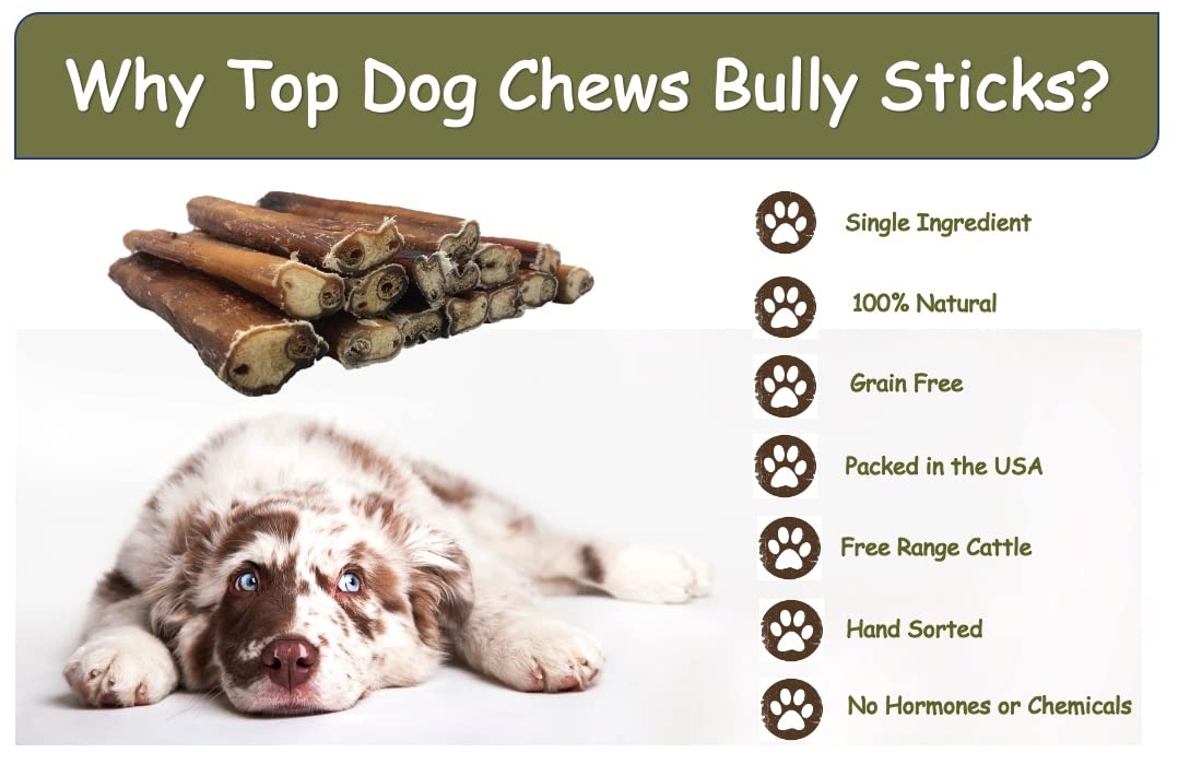 Grass-fed beef bully sticks from free-range cattle provide natural protein.