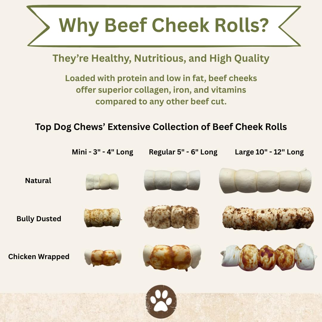 Top Dog Chews natural beef cheek piece showcases 100% natural ingredients.