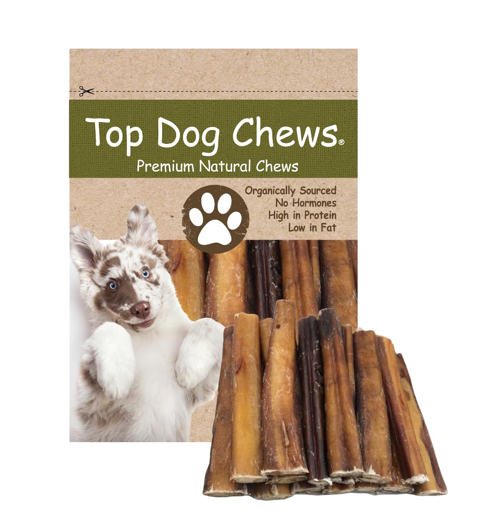 Top Dog Chews thick 6-inch bully stick 12-pack packaging shows bulk option for households