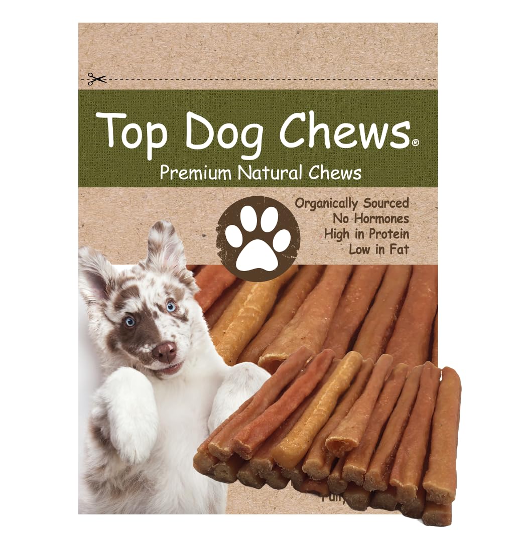 Top Dog Chews turkey tendon round soft close-up, long-lasting chew for dogs.