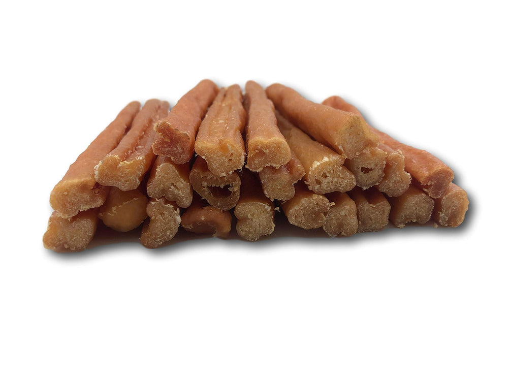 Top Dog Chews turkey tendon round, texture close-up, easy digestion-friendly chew.