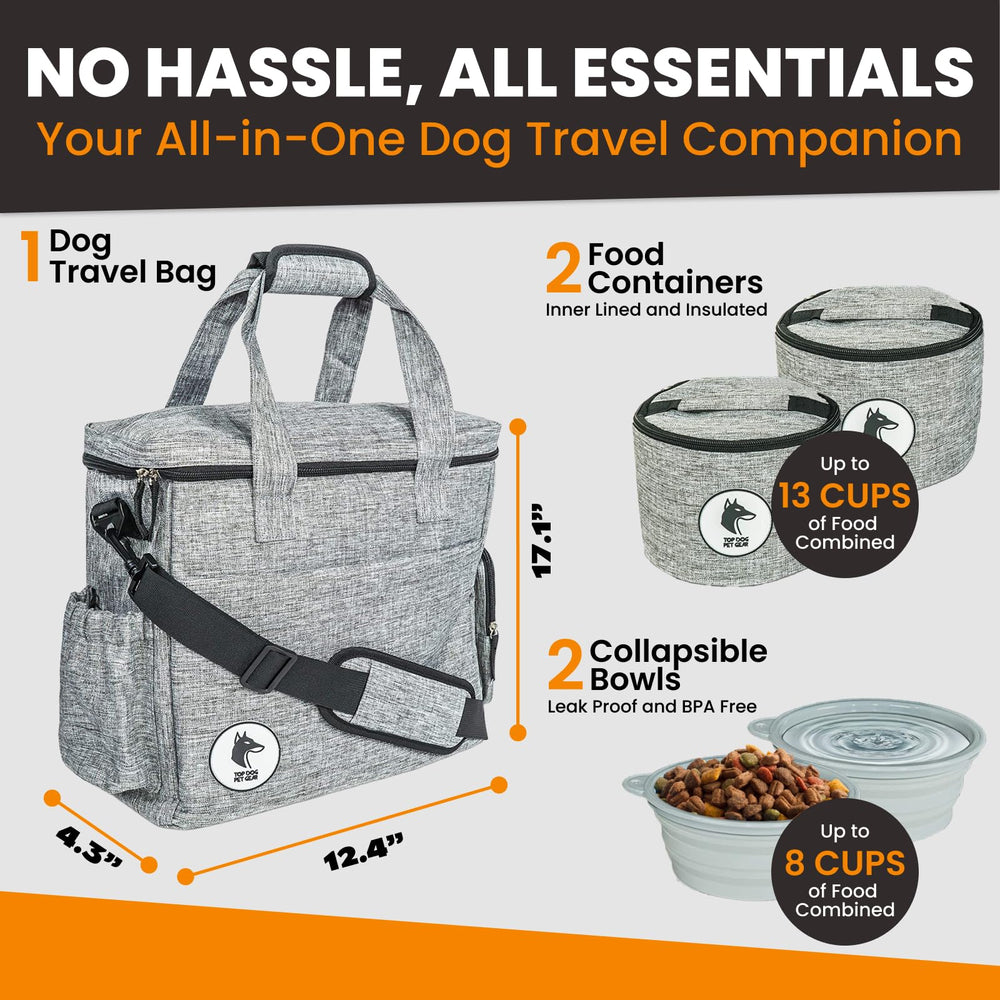 Top Dog Pet Gear dog travel bag with water bottle holder for hydration on the go.