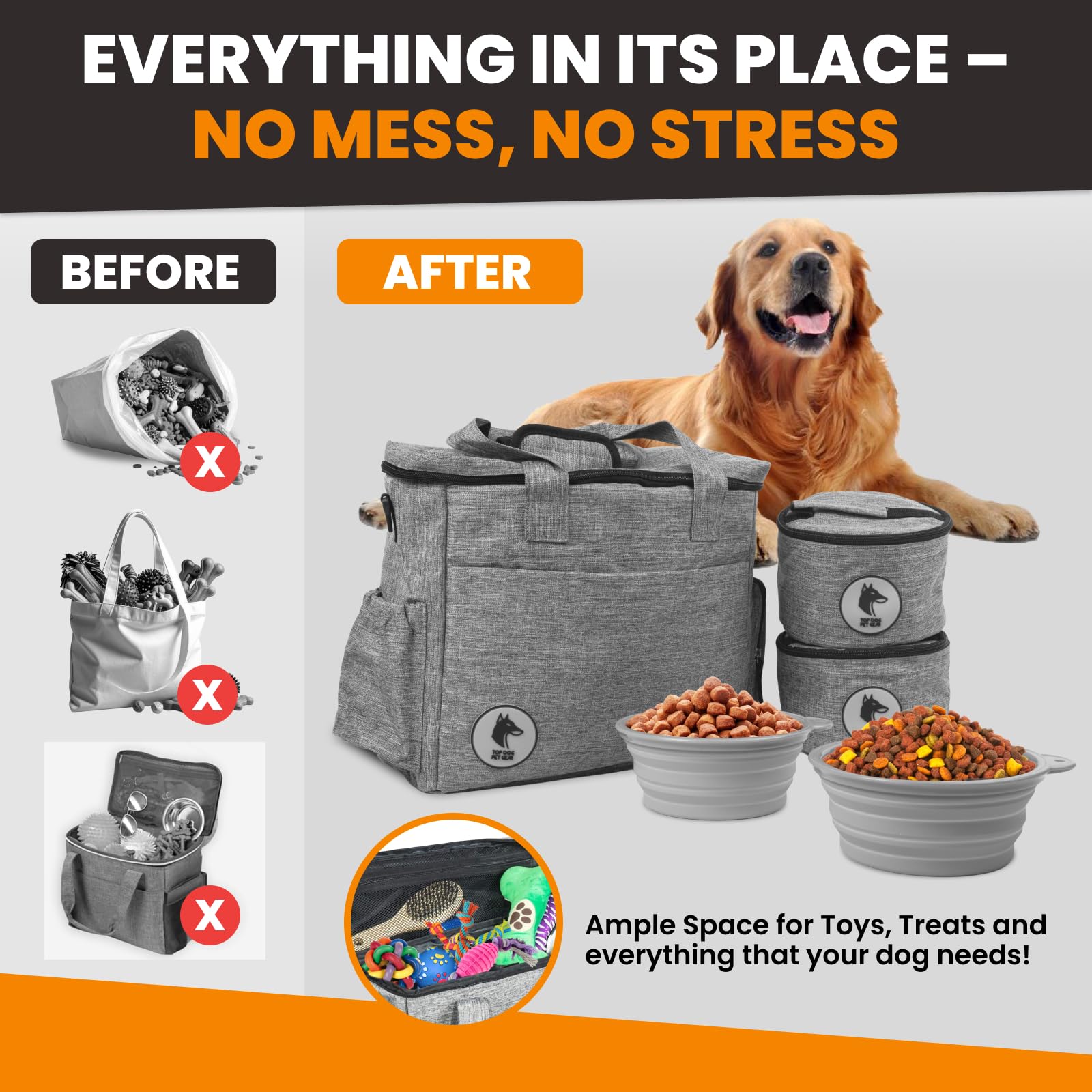 Top Dog Pet Gear two 8-cup collapsible bowls provide meals on the go.