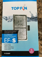 Top Fin EF-S cartridge close-up highlights activated carbon for odor and pigment removal.