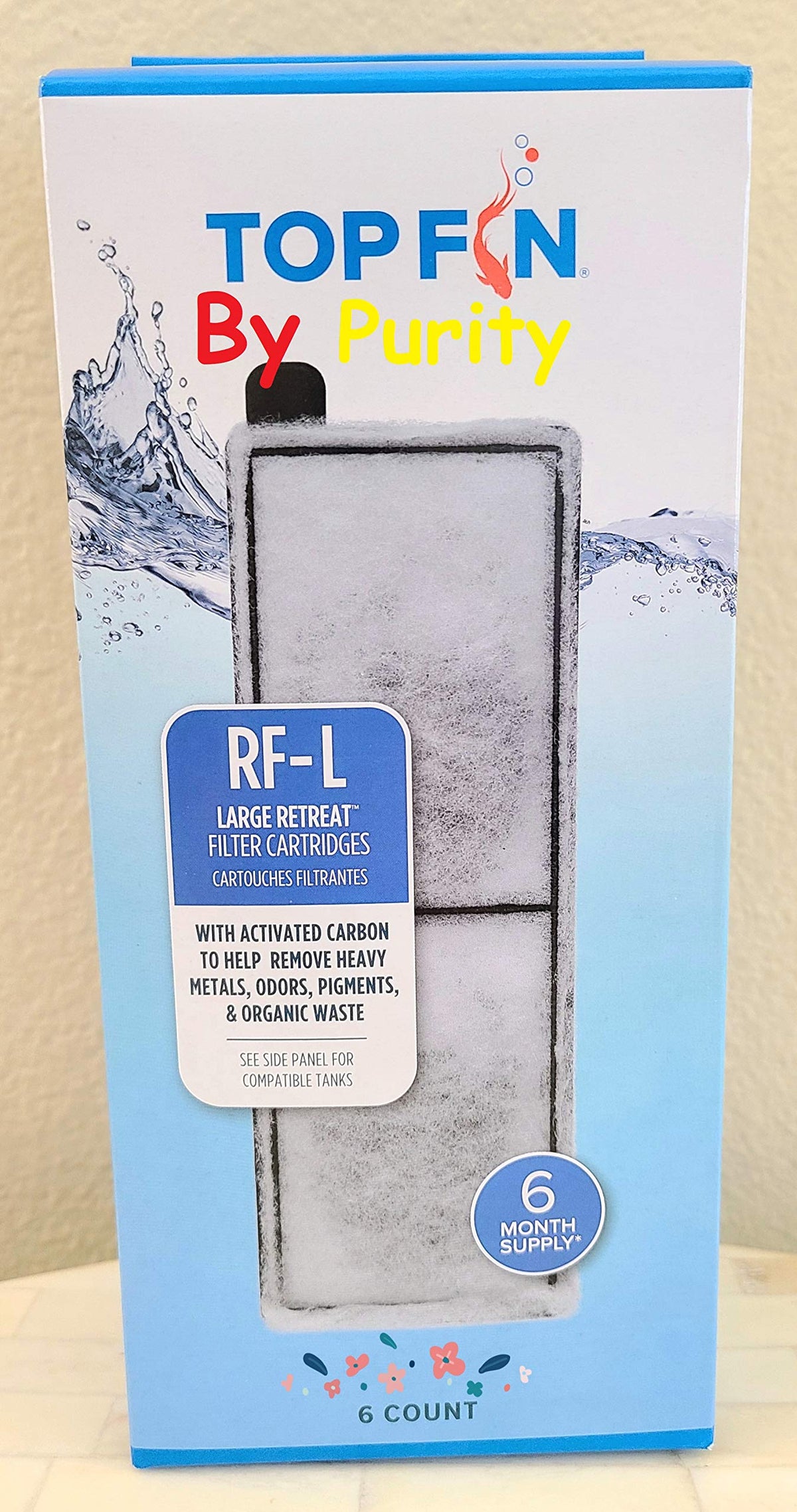 Top Fin Retreat large RF-L filter package showing six replacements for reliable aquarium filtration.