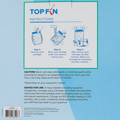 Top Fin activated-carbon cartridge delivers odor control and impurity reduction in aquariums.