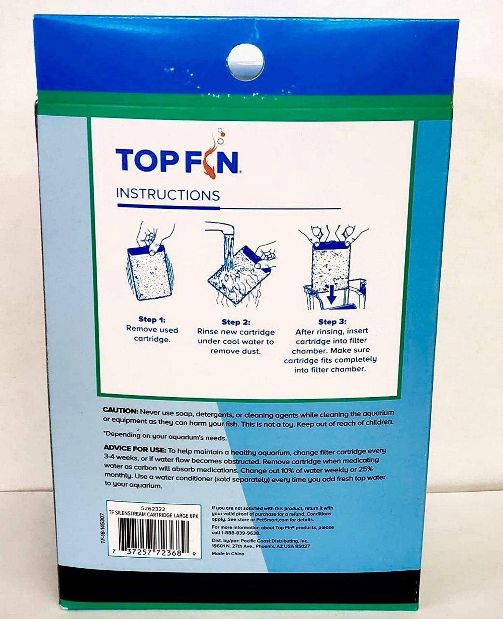 Top Fin Silenstream cartridge in filter chamber, designed to trap pigments and organic waste.