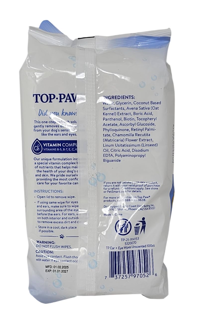 TOP PAW wipes for eye area cleaning, unscented and gentle.