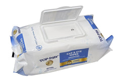 TOP PAW ear and eye wipe close-up shows gentle texture for dog cleaning.