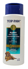 Top Paw puppy oatmeal gentle shampoo bottle showcases the 17-ounce size and mild formula.