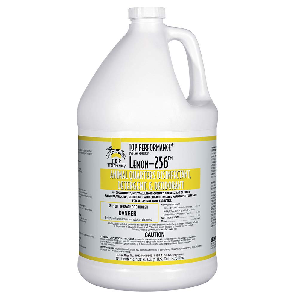 Top Performance 256 bottle showing concentrated disinfectant for kennels and clinics.