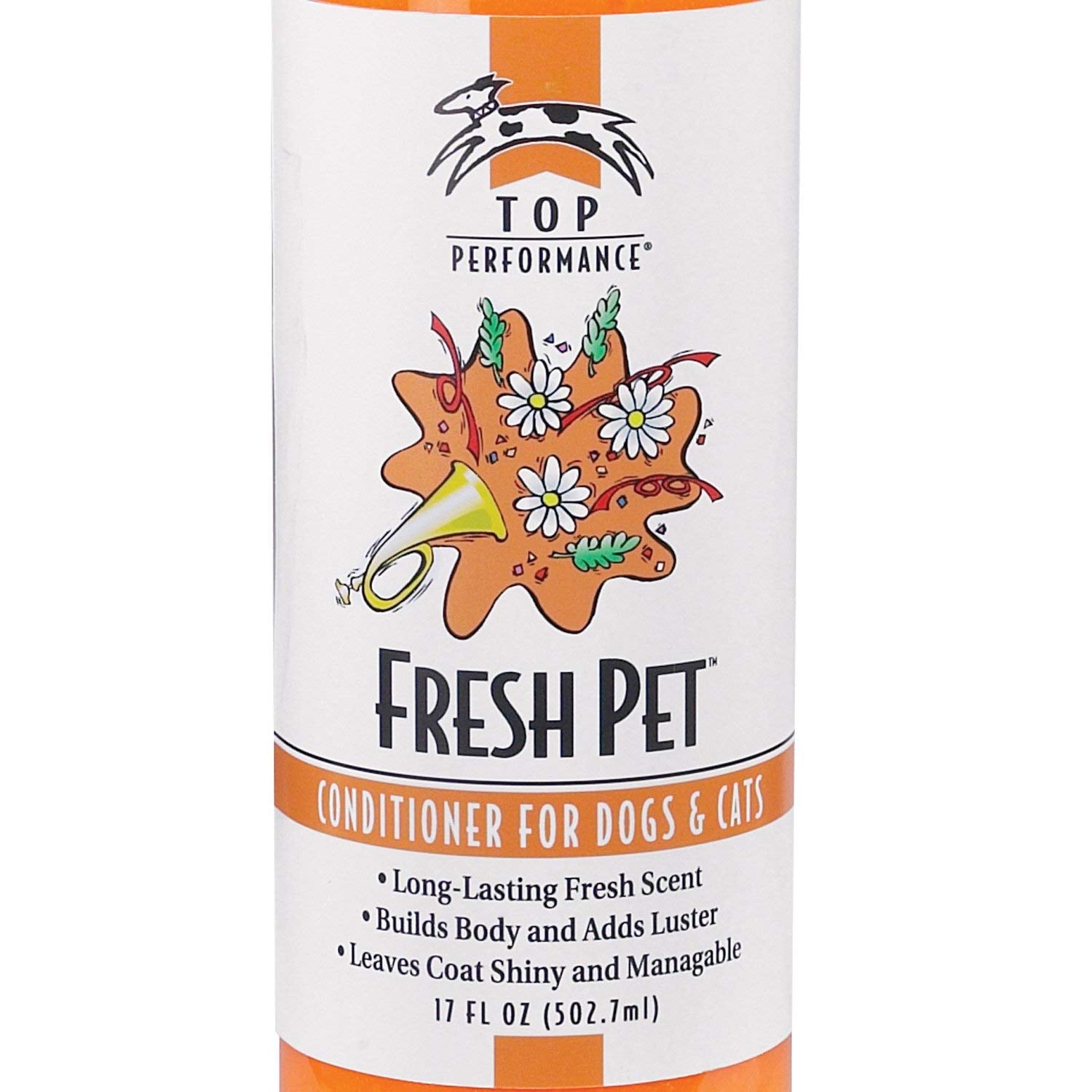 Top Performance Fresh Pet Conditioner brush scene highlighting reduced tangles and easier grooming.