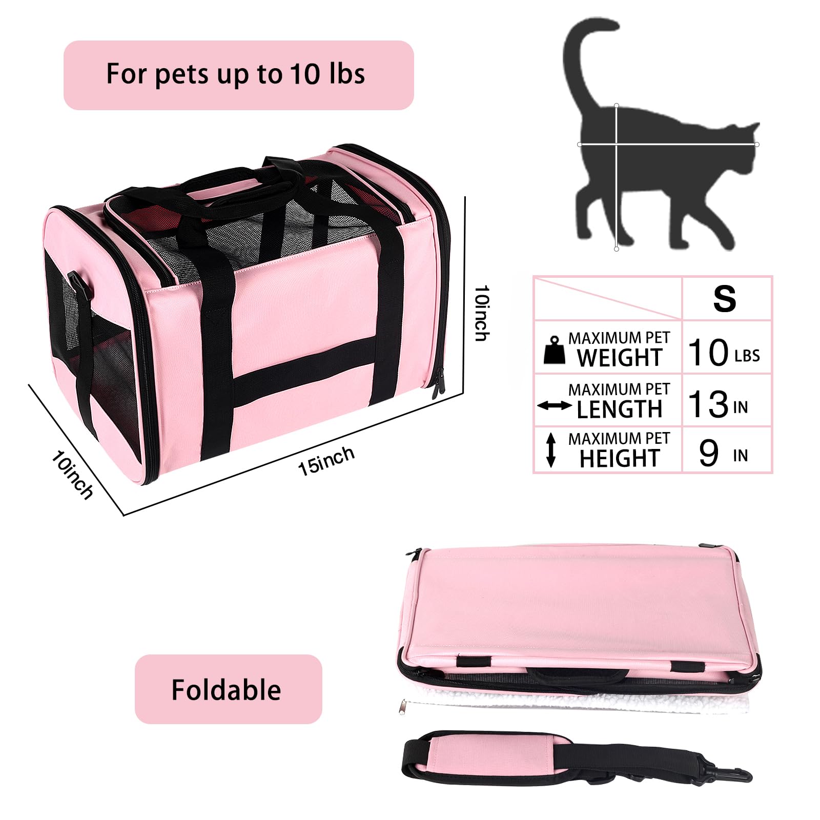 Top Tasta cat carrier foldable with shoulder strap for easy transport.