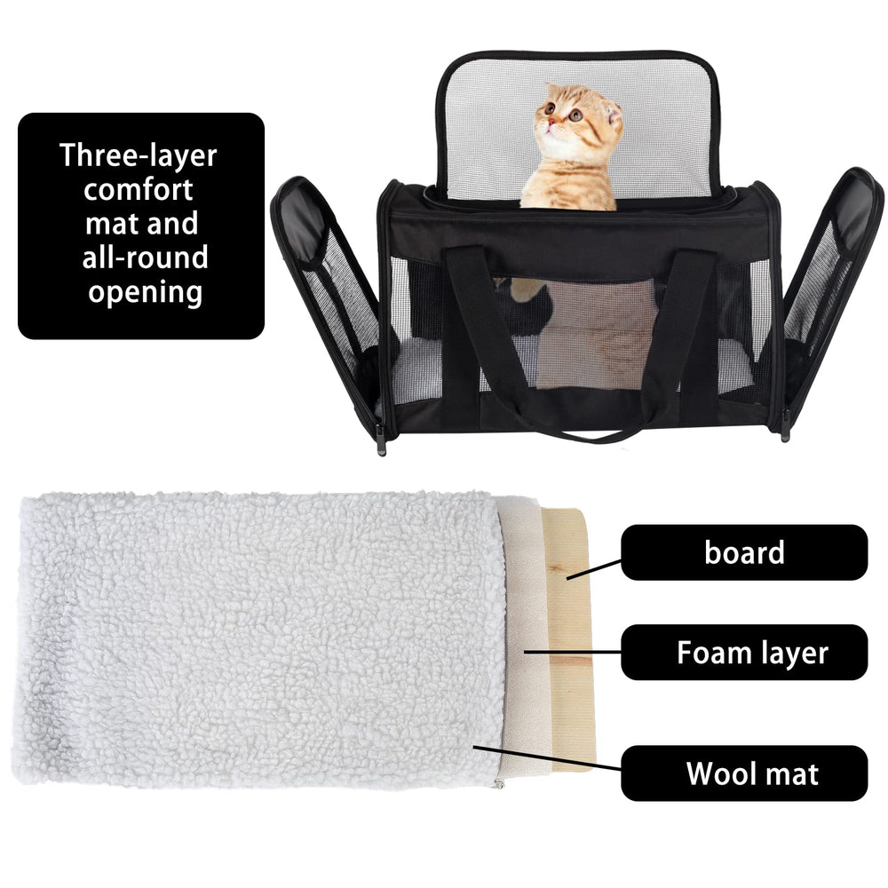 Top tasta cat carrier with washable wool bed for comfort.