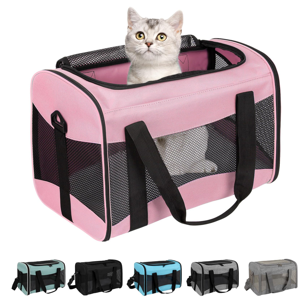 Top Tasta cat carrying case with airline-approved design and secure entry points.