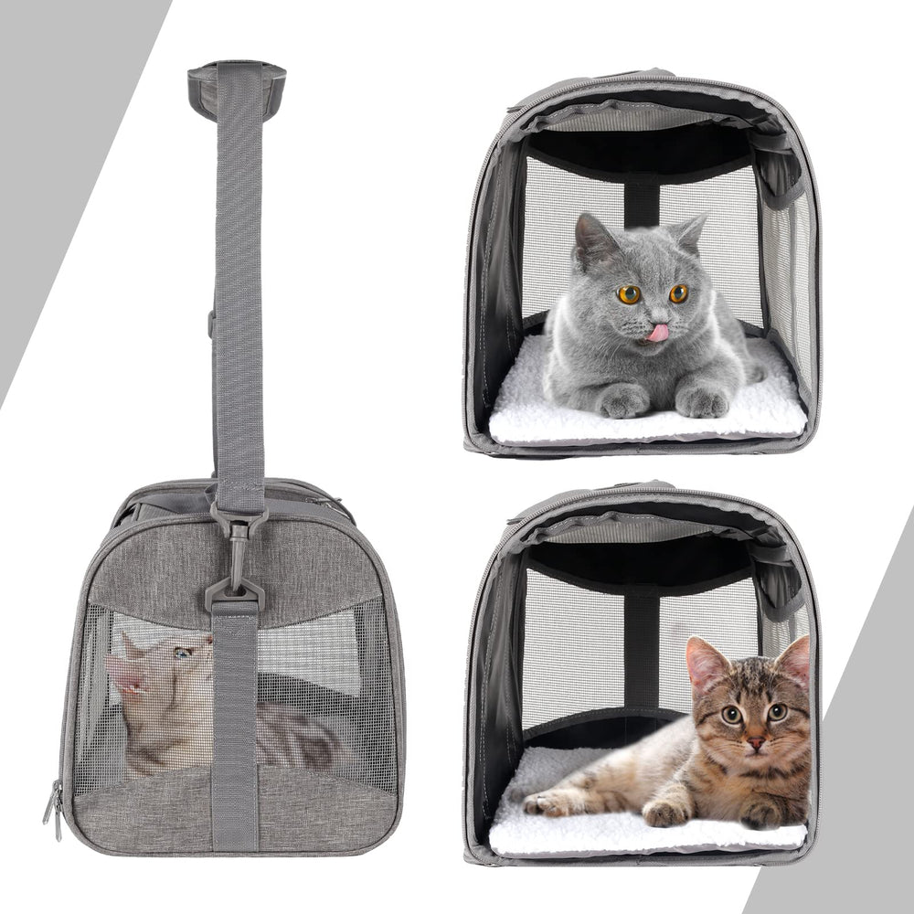Top Tasta cat/dog carrier includes detachable wool bed for cozy trips.