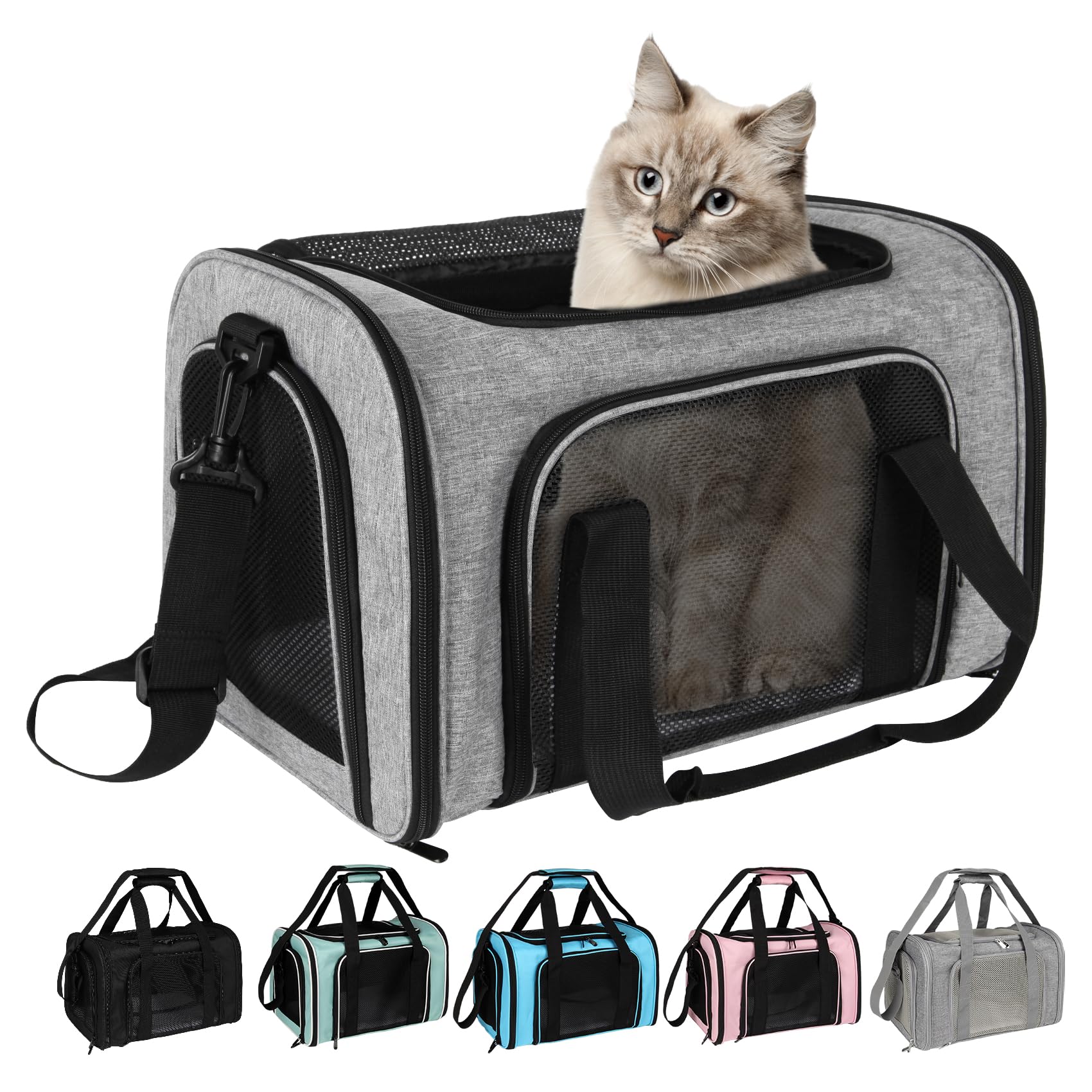 Top tasta soft-sided carrier front view offers sturdy travel-ready design.