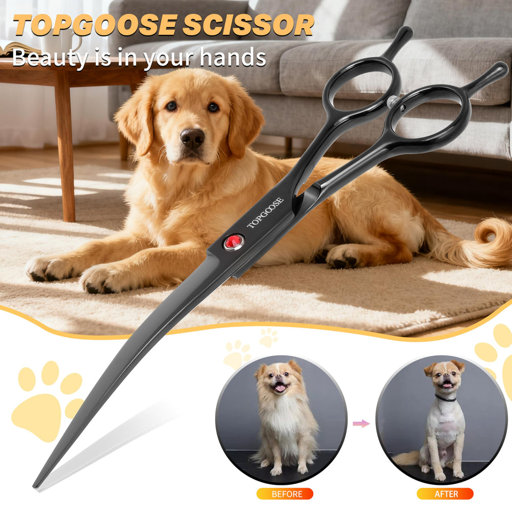 TOPGOOSE 440C stainless steel blade dog grooming scissor for precise cuts.